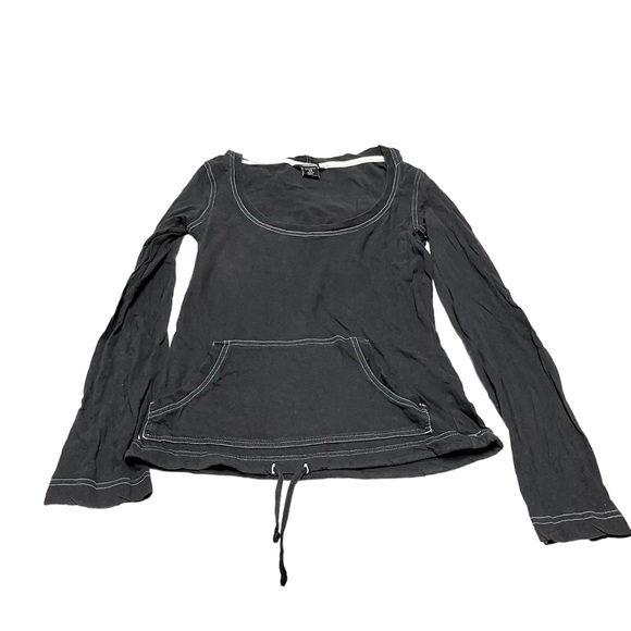 MODA Hoodie Pullover Womens Size XS Black Lightweight Top Drawstring Hem - Picture 3 of 6